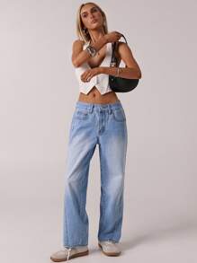 Forever 21 New Summer Low Waist Loose Casual Washed Blue Denim Women's Harem Pants - Baby Blue - View 1