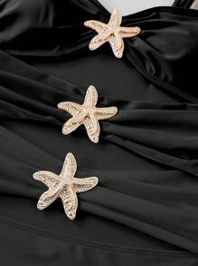 Swim Oasis 1pc Plus Size Women Metal Decor Minimalist One-Piece Swimwear, Summer Beach Holiday Outfit