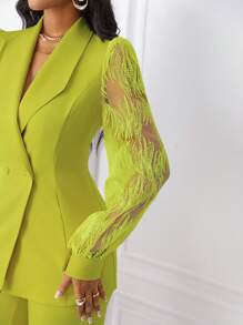 SHEIN Unity Set de 2 piezas de mujer: chaqueta y pantalones de traje con diseño de botones y adornos de encaje elegantes - verde menta - Ver 4