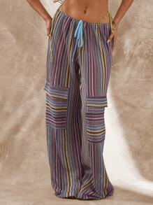 MUSERA Crochet Pocket Low Rise Wide Leg Trouser Vacation Summer Holiday Beach - Multicolor - View 2