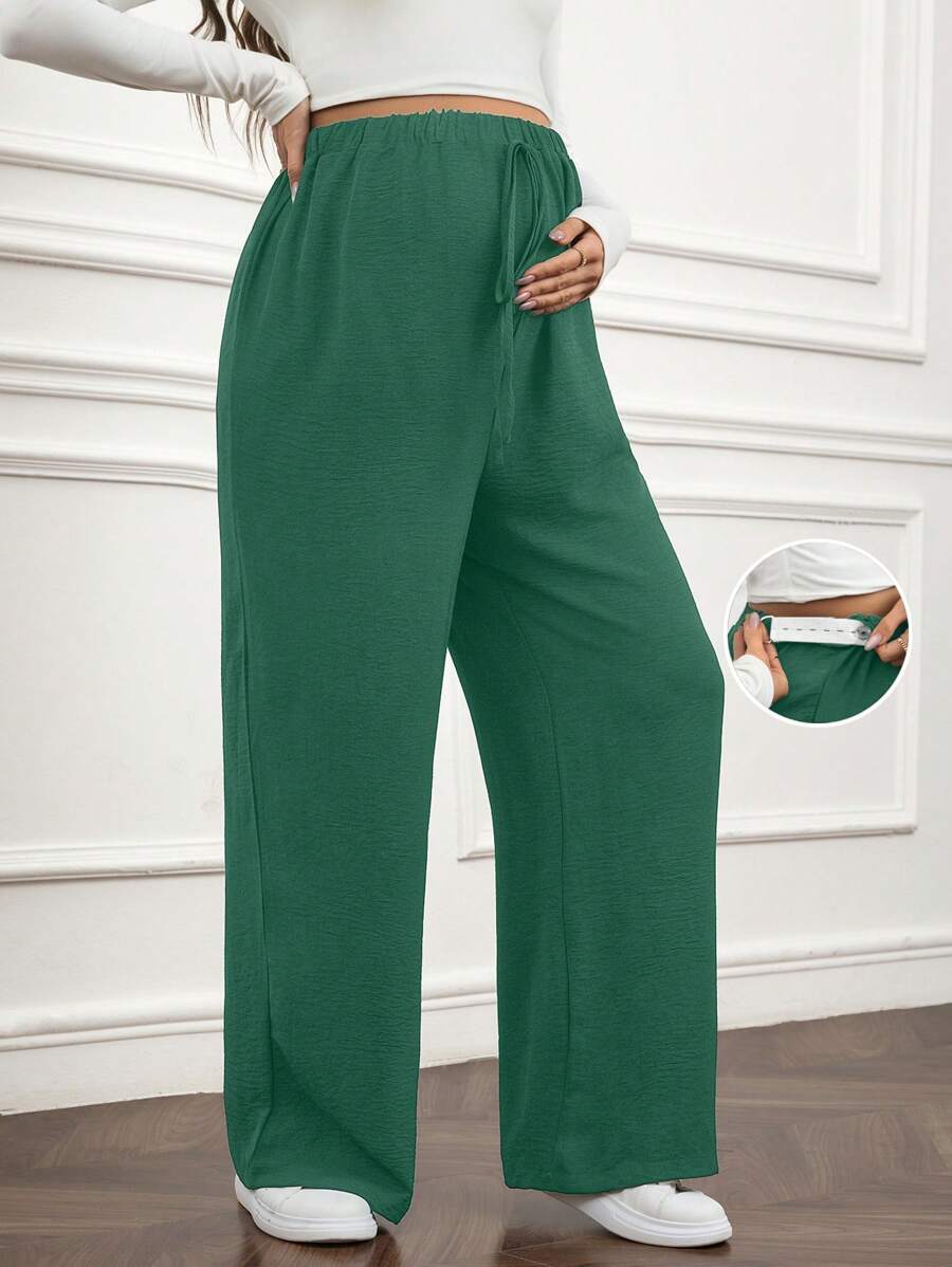 SHEIN Adjustable Waist Solid Color Loose Maternity Palazzo Pants, Casual - Green - View 1