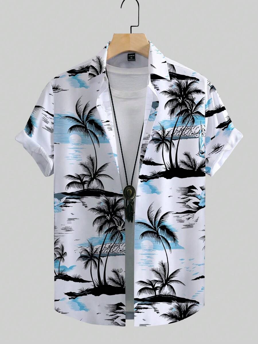 Manfinity RSRT 男士夏季热带印花短袖海滩度假衬衫 - 彩色 - 查看 1