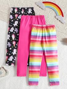 3pcs Girls Unicorn & Rainbow Digital Print Leggings, Fashionable & Lovely For Toddlers Everyday Wear - Multicolor - View 2