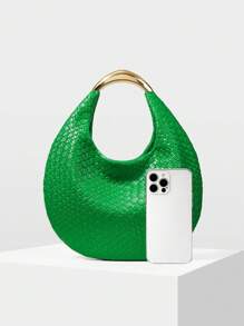 MOTF PREMIUM PU 皮革压纹顶部提手包 - 綠色 - 查看 4