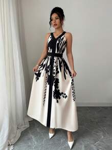 Elenzga 女士无袖细肩带简约休闲连衣裙，适合夏季 - 杏色 - 查看 4