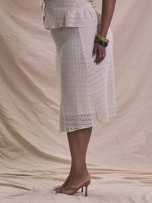 MUSERA Plus Pattern Knit Straight Maxi Skirt, Holiday, Elegant Vacation Summer - Cream - View 3