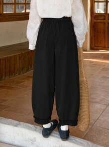FRIFUL Women's Casual Solid Color Flare Pants,Ruffle