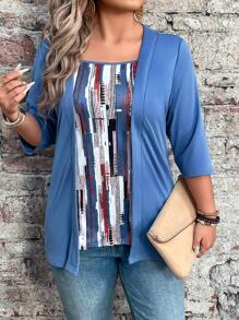 EMERY ROSE Áo thun tay 3/4 thường ngày cỡ lớn dành cho nữ - Màu xanh lam - Xem 1