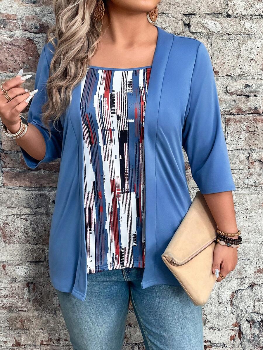 EMERY ROSE Áo thun tay 3/4 thường ngày cỡ lớn dành cho nữ - Màu xanh lam - Xem 1