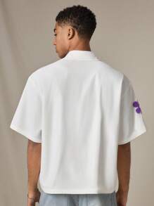 Manfinity VCAY 男士梭织时尚休闲宽松短袖衬衫，适合年轻人和日常穿着 - 白色 - 查看 2