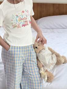 Dazy Kids 2 件 Tween Girl 女童圆领印花短袖套装，春夏，加大码 - 藍色 - 查看 5