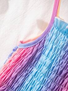Young Girl' Rainbow Gradient Backless Strap Summer Beach Dress For Holiday' - Multicolor - View 4