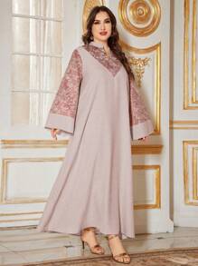 Al Najma Robe longue ample de grande taille avec broderie, kaftan modeste