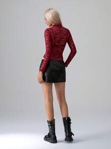 TRNVIE Ladies' Simple & Versatile Lace Bodysuit For Holiday Party Clothes Fall Cloth For Women - Burgundy - View 2