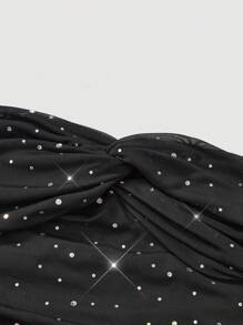 SHEIN MOD 女士露肩网眼长款美人鱼晚礼服，性感黑色连衣裙 - 黑色 - 查看 4