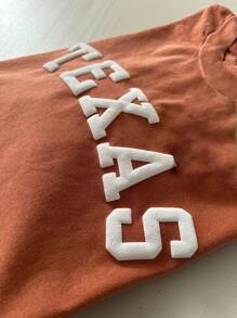 SHEIN Unisex TEXAS Printed Short Sleeve Raglan Tee, Women Round Neck Colorful Graphic T-Shirt - Rust Brown - View 3