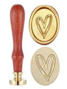 SHEIN Sello de lacre con forma de corazón, Yoption, cabezal de bronce vintage con mango de madera, sello para sellar invitaciones de boda - Dorado - Ver 2