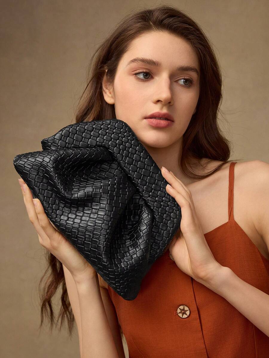 MOTF PREMIUM 时尚简约纹理手拿包，通勤 - 黑色 - 查看 1