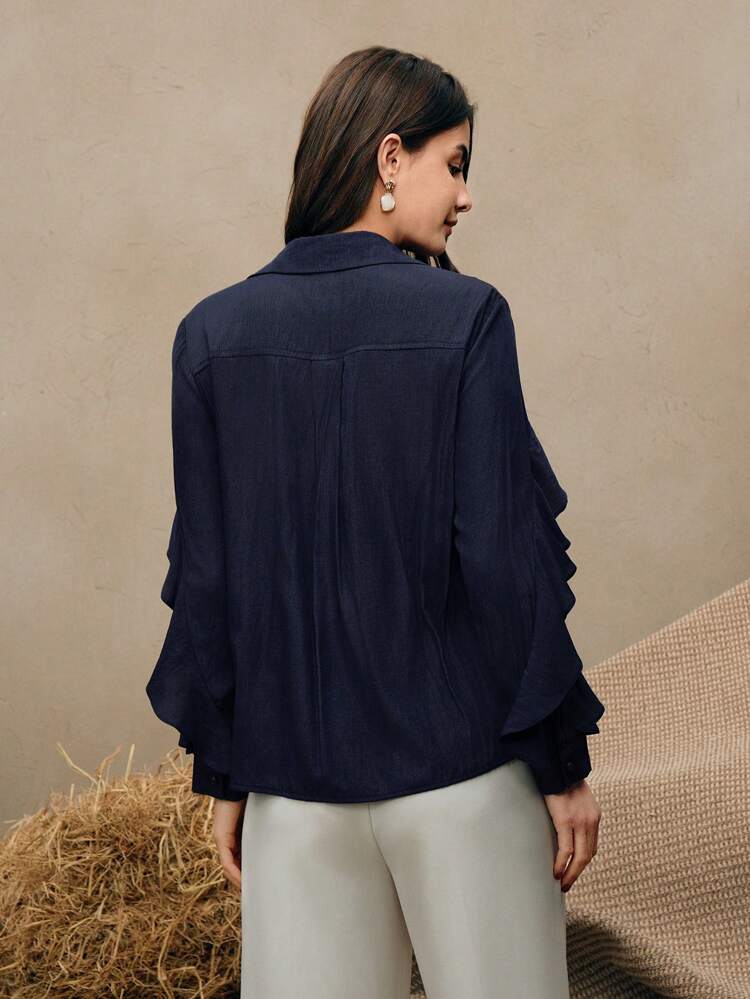 Chemise décontractée à manches longues en tissu unicolore, style casual, affaires décontractées, vacances