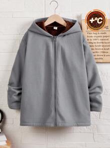 Tween 男童休闲运动针织复合保暖内衬保暖连帽开衫夹克，中等重量