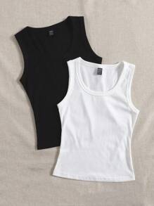 Attitoon 3pcs Women Ribbed Knit Casual Fitted Camisoles, Versatile