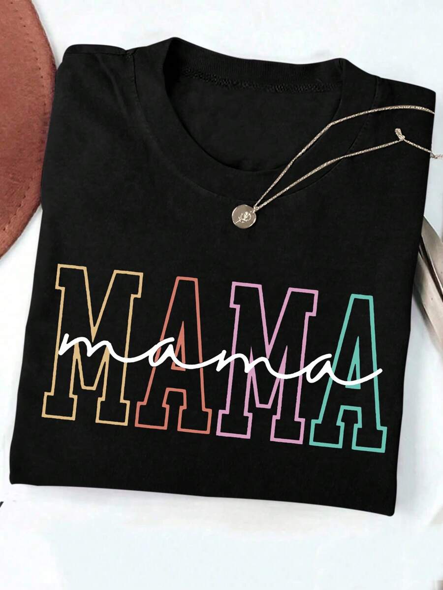 Flirla T-shirt décontracté à col rond et manches courtes avec imprimé de lettres pour grandes tailles femmes