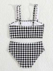 Young Girl Plaid Bikini Beach Swimwear Set, Random Print - Multicolor - View 3
