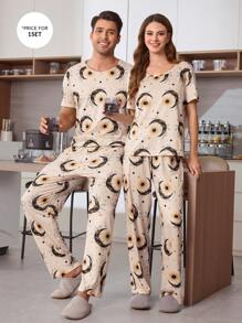 Women 160g Milk Silk Digital Printed Pajama Set - Apricot - View 1