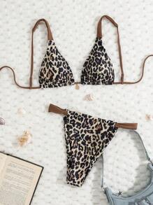 Leopard Print Bikini Set (Random Print), For Vacation & Beach - Multicolor - View 1