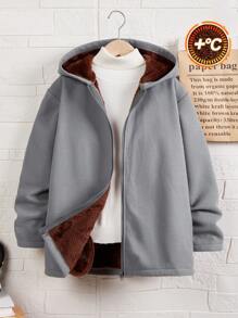 Tween 男童休闲运动针织复合保暖内衬保暖连帽开衫夹克，中等重量