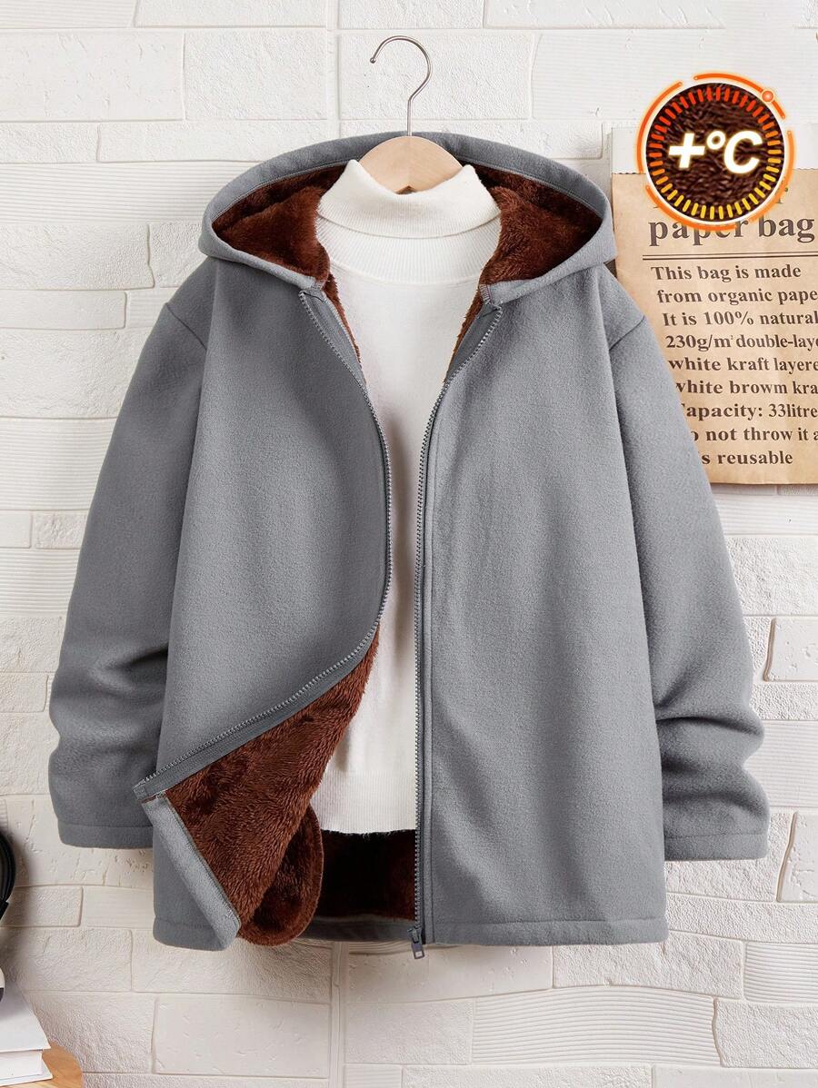 Tween 男童休闲运动针织复合保暖内衬保暖连帽开衫夹克，中等重量