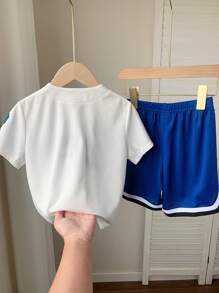 SHEIN 2 Packs Young Boys Casual Sports College Street Cute Vacation Letter Pattern Baseball Shirt And Shorts Set Suitable For Kids Outfits Young Boy Clothes Back To School Set Suitable For Birthday Parties, Evening Parties, Performances, Weddings, Baptisms, Opening Ceremonies Daily Suitable For Daily Use School Travel Sports Spring And Summer Seasons