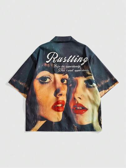 Street Life Camisa casual de manga corta y botones con estampado gráfico para hombre