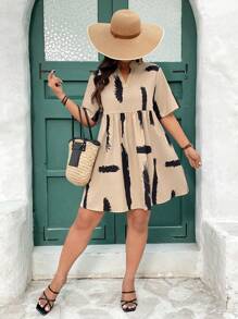 SHEIN Frenchy Plus Size V-Neck Short Sleeve Casual Dress, Suitable For Summer