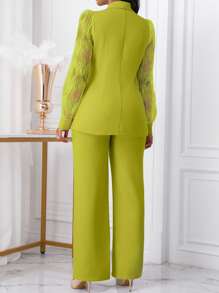 SHEIN Unity Set de 2 piezas de mujer: chaqueta y pantalones de traje con diseño de botones y adornos de encaje elegantes - verde menta - Ver 2