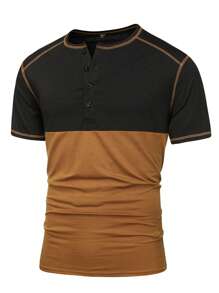 Manfinity Homme Men's Contrast Button-Up Short Sleeve Casual T-Shirt - Multicolor - View 1