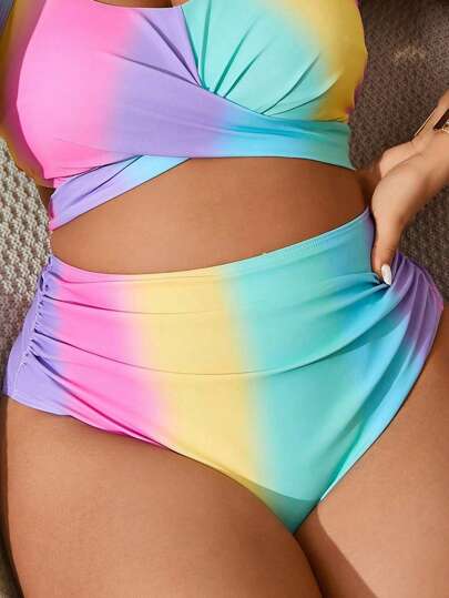 Slaydiva Bottom de traje de baño informal con estampado degradado para mujer talla grande