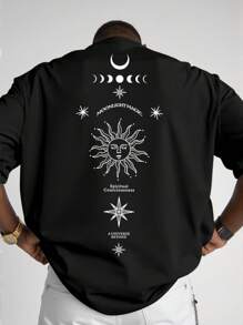 Manfinity EMRG Men's Casual Minimalist Sun, Moon & Star Letter Print T-Shirt - Black - View 1