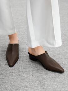 CUCCOO BIZCHIC Women's Black Pointed Toe Chunky Heel Mules, Elegant Office Wear High Heel Slip-On Shoes, Aesthetic Spring Casual Look For Christmas Spring Shoes - Brown - View 5