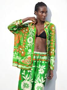 Maija 女式多色数码花卉印花衬衫，前开扣，柔软宽松长袖春季波西米亚休闲衬衫，拼色组合西部风女式 BOHO 圣帕特里克节度假女式花卉