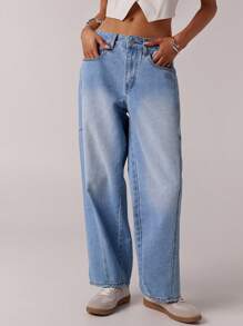 Forever 21 New Summer Low Waist Loose Casual Washed Blue Denim Women's Harem Pants - Baby Blue - View 3