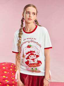 Strawberry Shortcake X SHEIN 男士卡通字母印花圆领短袖 T 恤 - 白色 - 查看 5