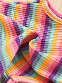 SHEIN Baby Girl Colorful Striped Polo Collar Sleeveless Top, Spring & Summer - Multicolor - View 4