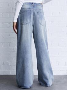 COUREZ 超大款阔腿水洗牛仔裤，Y2K 复古棉质 - 藍色 - 查看 2