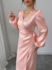 Modelyn Women's Elegant Waist Cinched Fitted Floral Print Dress, Spring/Summer - Pink - View 1