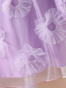 SHEIN Vestido de niña joven elegante de unicolor con cuello halter y flor 3D de malla