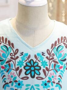 Gaun Liburan Pantai Motif Bunga Vintage Baru untuk Anak Perempuan Remaja Musim Panas - Biru - View 4
