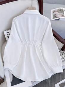 SHEIN LUNE 女士纯色长袖单排扣休闲宽松常规衬衫