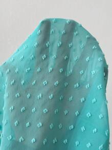 SHEIN Unity 2pcs/Set Pakaian Liburan Musim Panas Tropis Wanita Warna Turquoise, Atasan Crop Lengan Pendek Model Simpul Putar Warna Polos dan Celana Pendek Dua Potong - Mint Blue - View 6