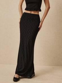 Poéselle 女士优雅纯色镂空刺绣半身裙 - 黑色 - 查看 2